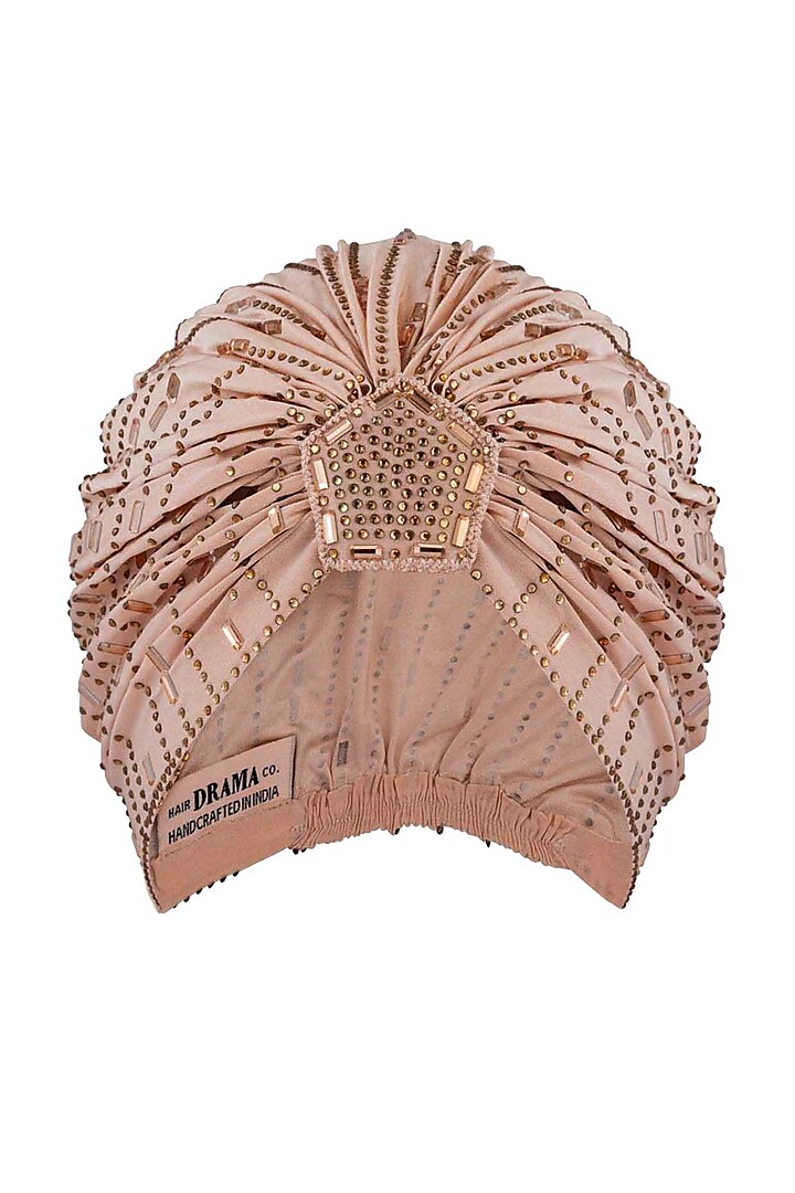 Nude Golden Embroidered Turban by Hair Drama Company