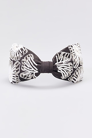 Black Satin Beads & Pearl Embellished Knotted Headband by Hair Drama Company