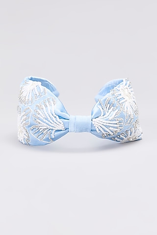 Blue Satin Beads & Pearl Embellished Knotted Headband by Hair Drama Company