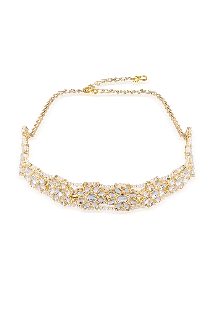 Gold Finish Floral Kundan Polki Headband by Hair Drama Company at Pernia's Pop Up Shop
