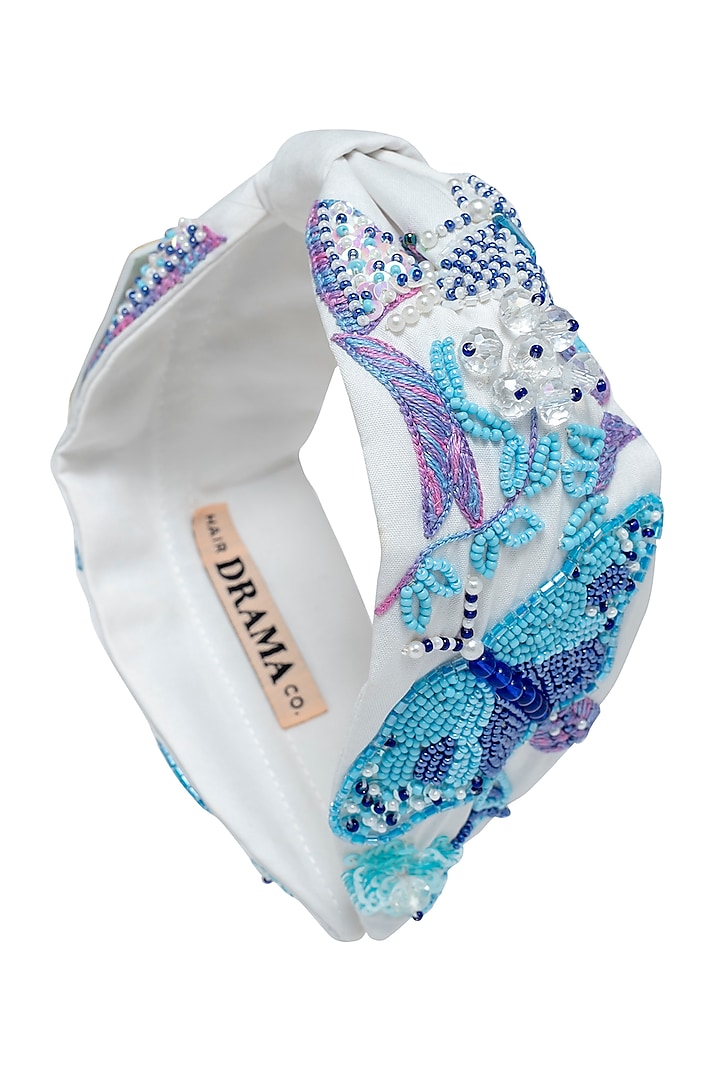 White Knotted & Embroidered Headband by Hair Drama Company