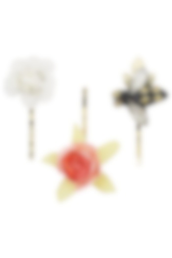 Set Of 3 Multi-Color Flower and Bug Motif Hair Pins by Hair Drama Company