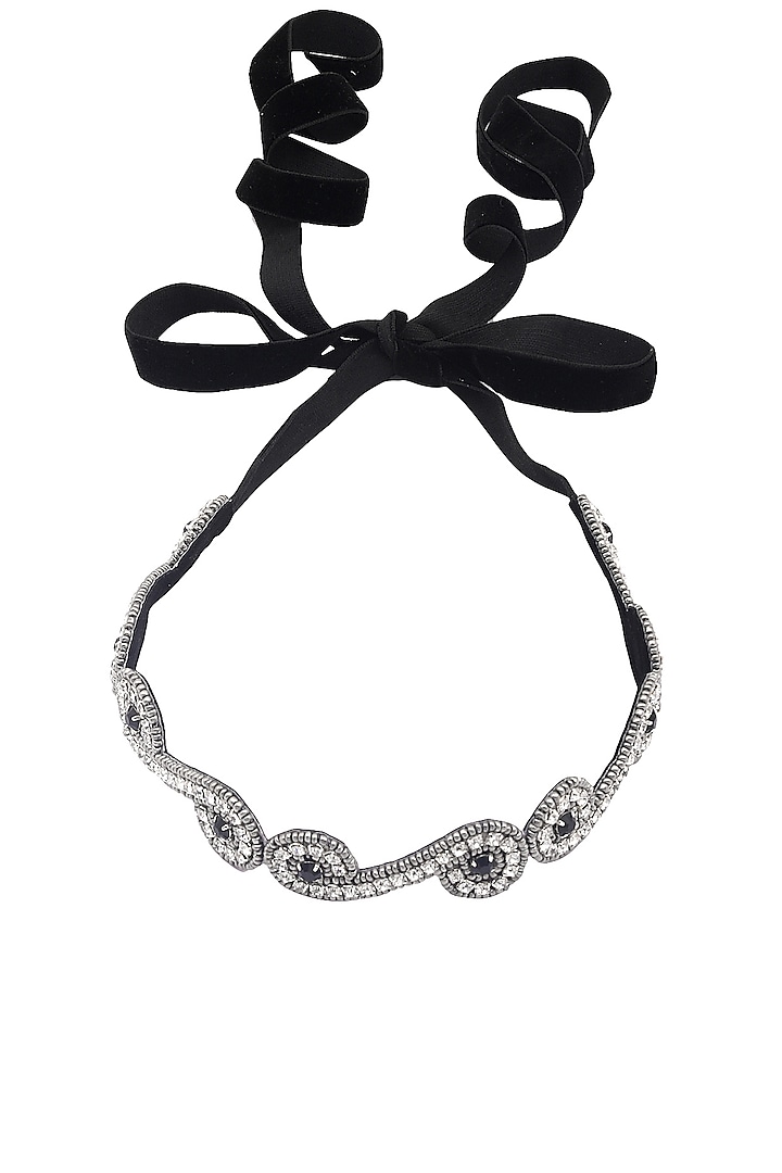 Black and Silver Beads Embellished Head Wrap by Hair Drama Company