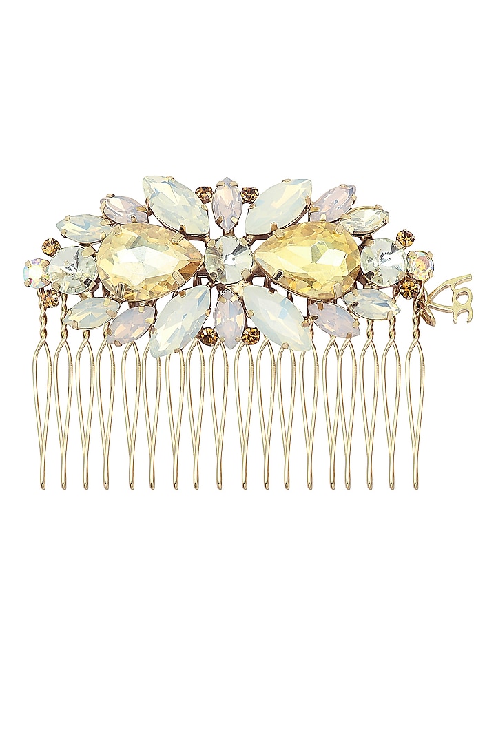 Gold and White Stones Embellished Hair Comb by Hair Drama Company