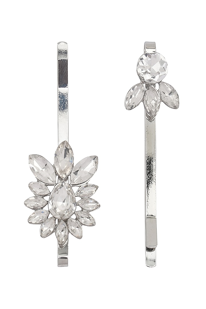 Set Of 2 Floral Diamante Stones Embellished Hair Pins by Hair Drama Company