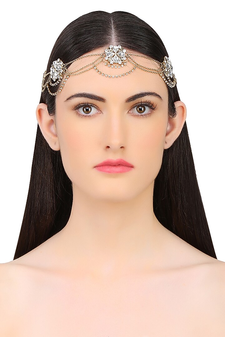 Hair Drama Company presents Golden and black crystals multi strand floral halo available only at Pernia's Pop Up Shop.