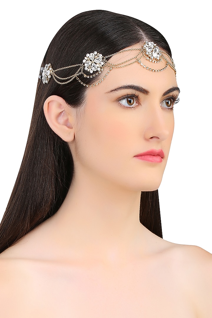 Hair Drama Company presents Golden and black crystals multi strand floral halo available only at Pernia's Pop Up Shop.