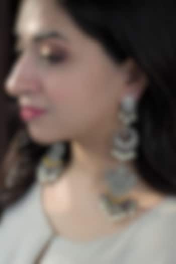 Two Tone Finish Pearl Earrings by Heer-House Of Jewellery