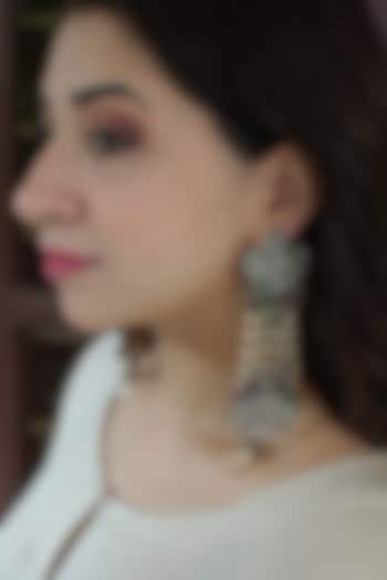 Two Tone Finish Pearl Earrings In Mixed Metal by Heer-House Of Jewellery
