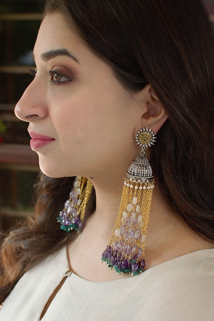 Two Tone Finish Jhumka Earrings by Heer-House Of Jewellery