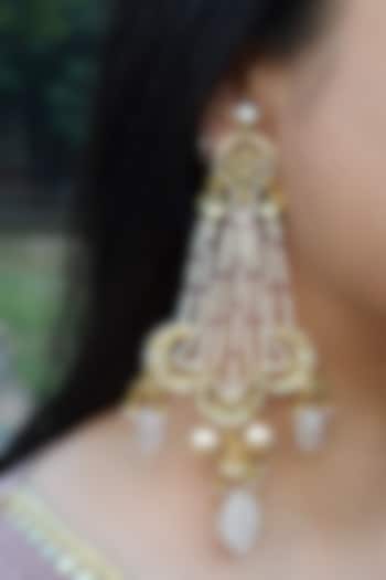 Gold Finish Pearl Jaal & Kundan Polki Passa Dangler Earrings by Heer-House Of Jewellery at Pernia's Pop Up Shop