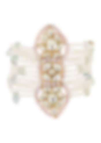 Gold Finish Kundan Polki & Pearl Bracelet by Heer-House Of Jewellery