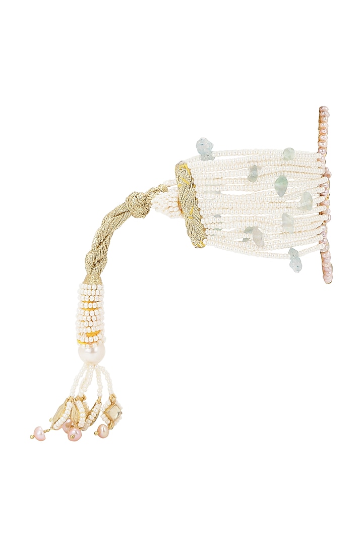 Gold Finish Kundan Polki & Pearl Bracelet by Heer-House Of Jewellery at Pernia's Pop Up Shop