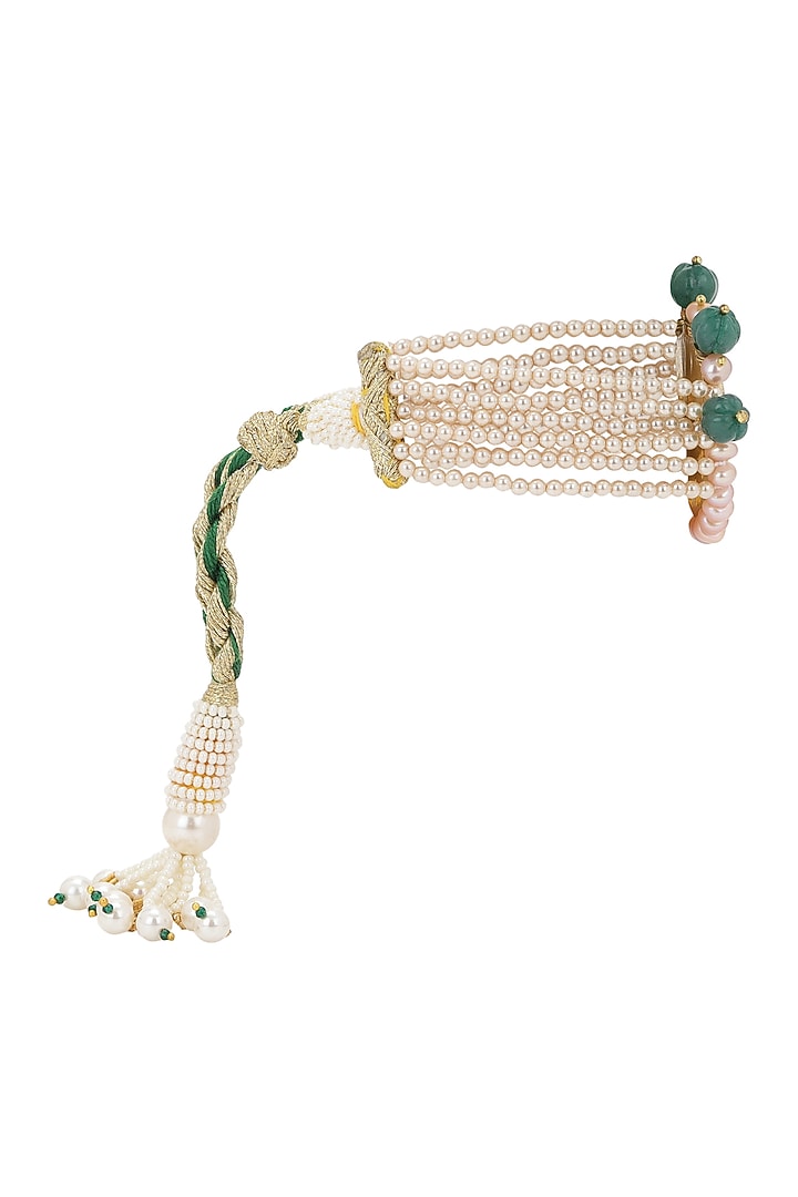 Gold Finish Kundan Polki & Green Melon Onyx Stone Bracelet by Heer-House Of Jewellery at Pernia's Pop Up Shop