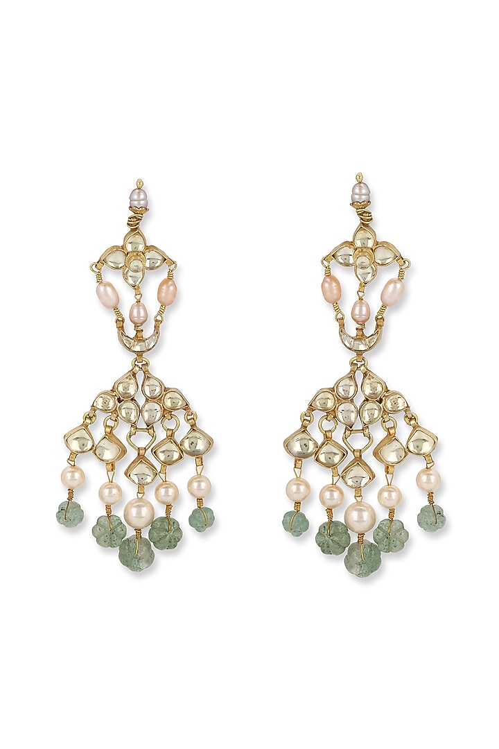 Gold Finish Kundan Polki & Onyx Stone Dangler Earrings by Heer-House Of Jewellery at Pernia's Pop Up Shop
