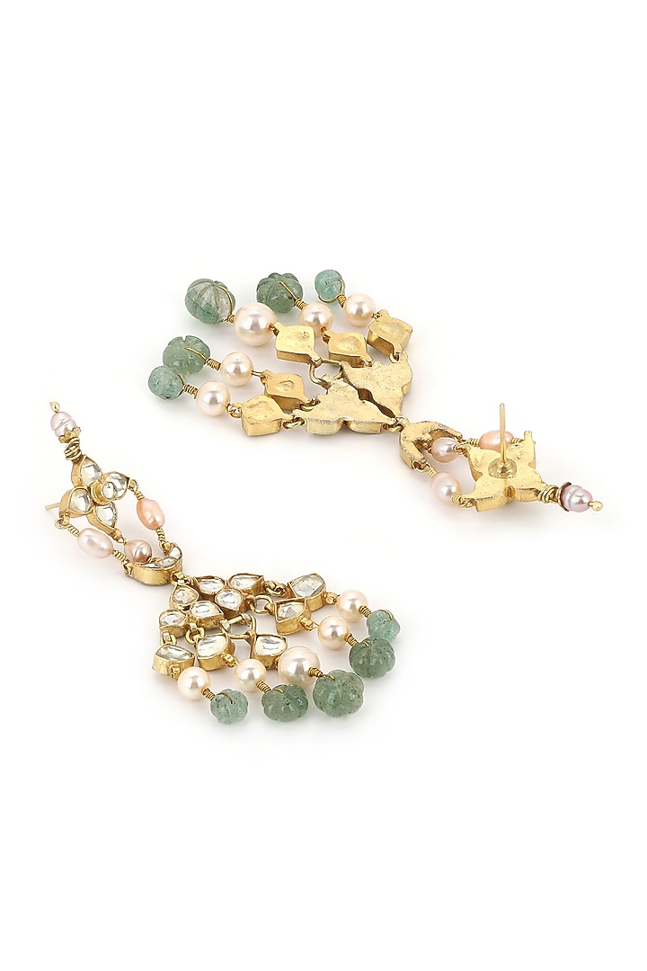 Gold Finish Kundan Polki & Onyx Stone Dangler Earrings by Heer-House Of Jewellery at Pernia's Pop Up Shop