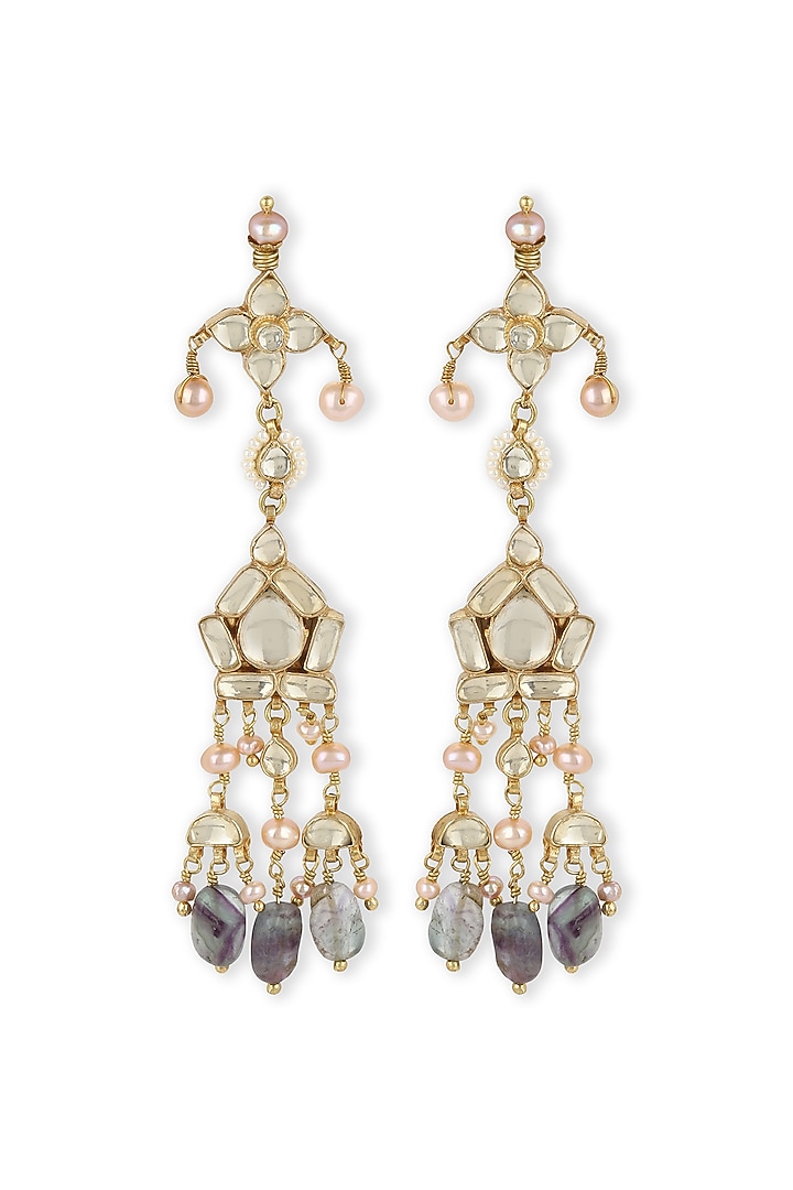Gold Finish Kundan Polki & Onyx Stone Dangler Earrings by Heer-House Of Jewellery at Pernia's Pop Up Shop