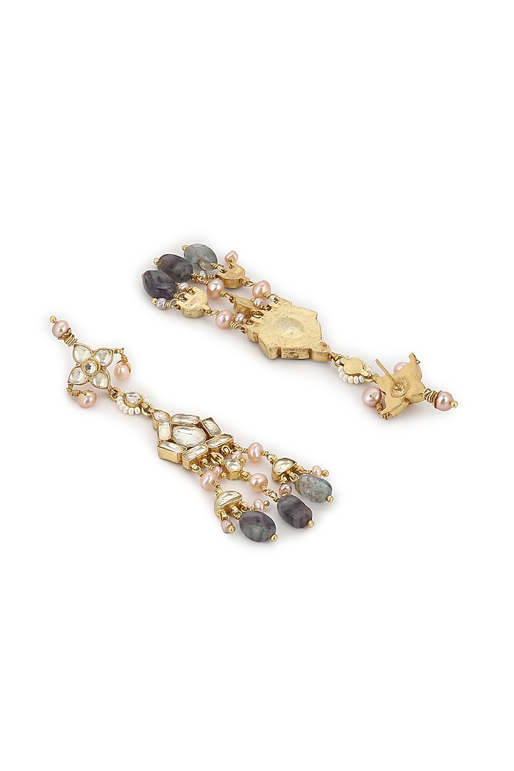 Gold Finish Kundan Polki & Onyx Stone Dangler Earrings by Heer-House Of Jewellery at Pernia's Pop Up Shop