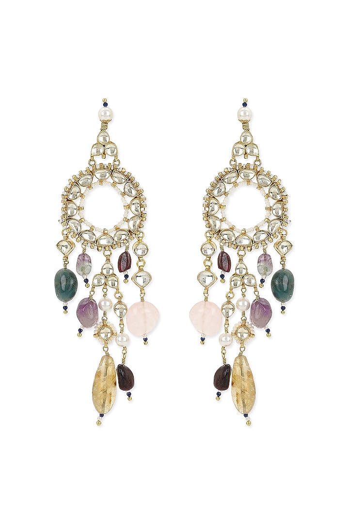 Gold Finish Kundan Polki & Onyx Stone Dangler Earrings by Heer-House Of Jewellery at Pernia's Pop Up Shop