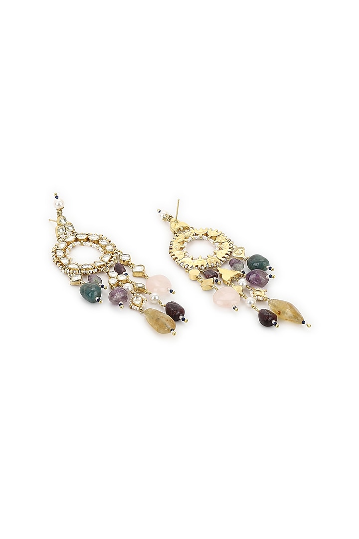Gold Finish Kundan Polki & Onyx Stone Dangler Earrings by Heer-House Of Jewellery at Pernia's Pop Up Shop