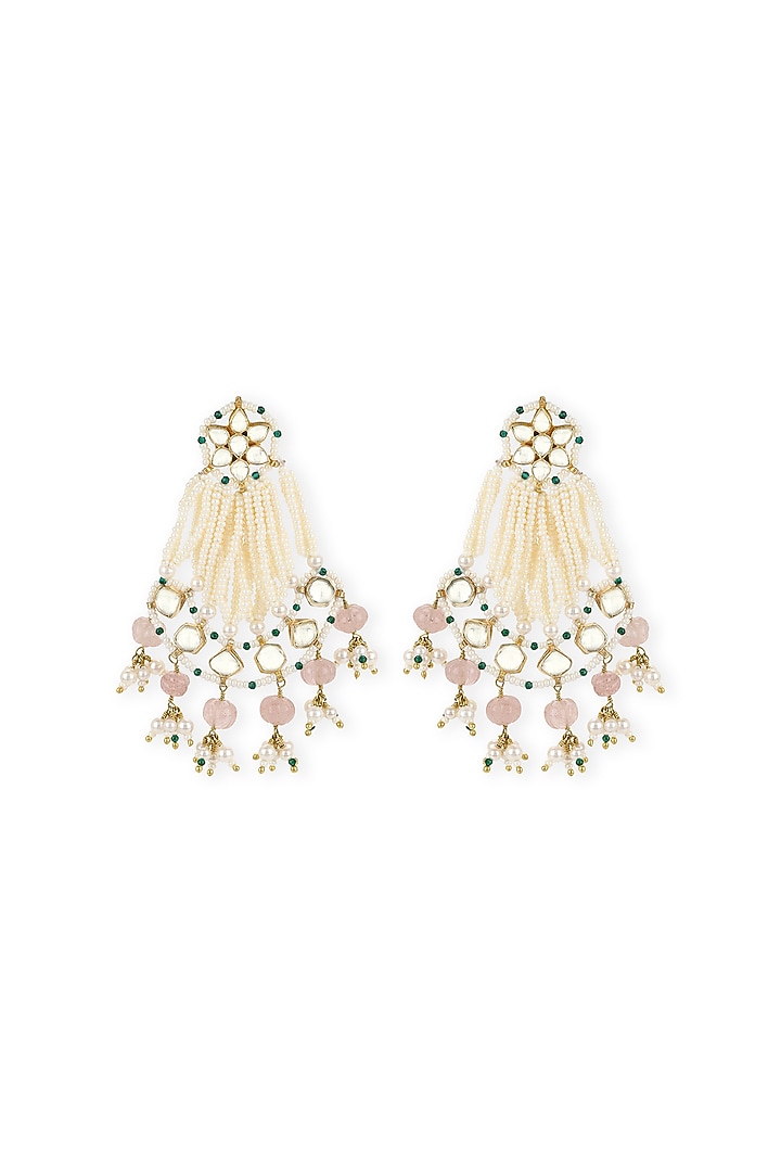 Gold Finish Kundan Polki & Onyx Stone Dangler Earrings by Heer-House Of Jewellery at Pernia's Pop Up Shop