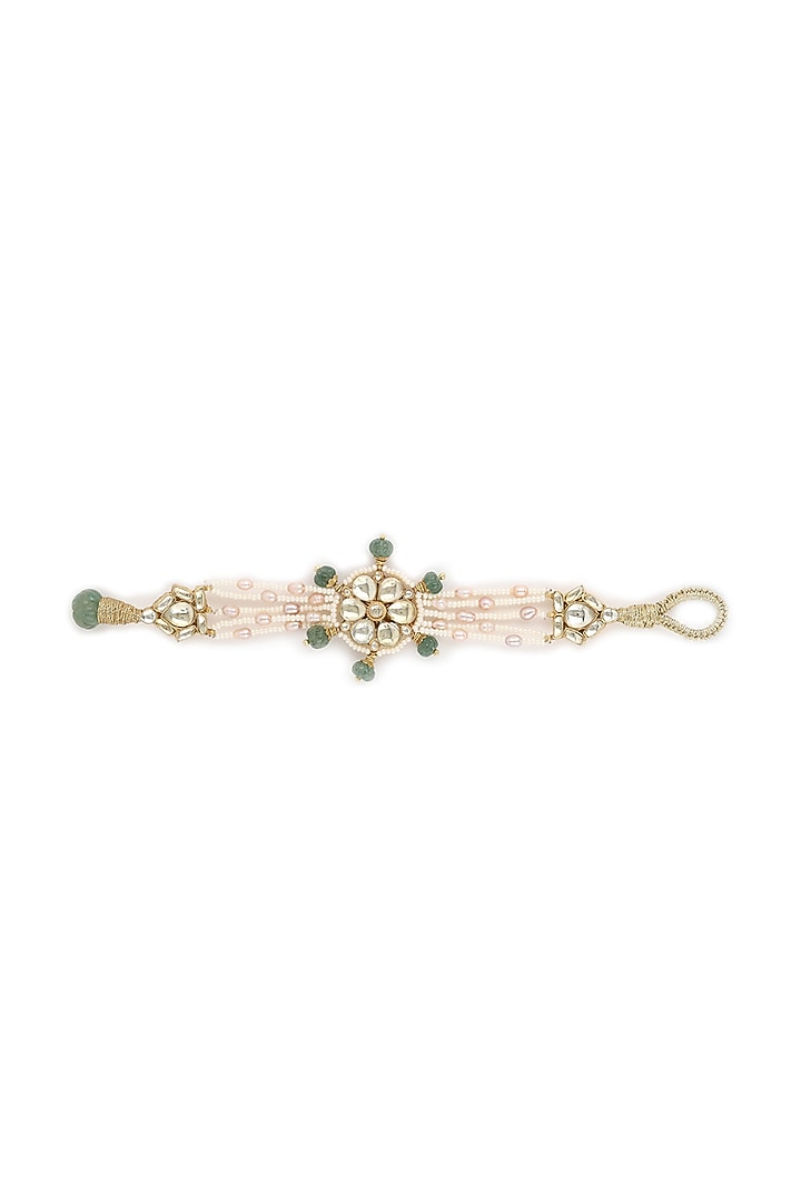 Gold Finish Kundan Polki & Pearl Meenakari Bracelet by Heer-House Of Jewellery at Pernia's Pop Up Shop