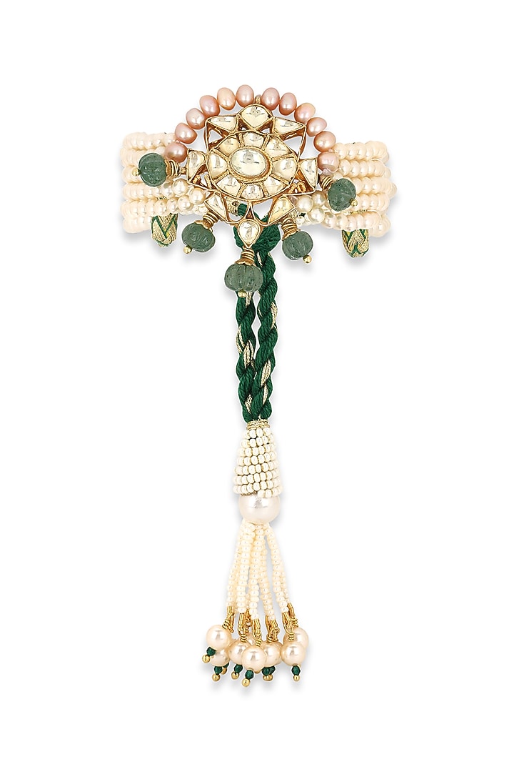 Gold Finish Kundan Polki & Pearl Meenakari Bracelet by Heer-House Of Jewellery at Pernia's Pop Up Shop