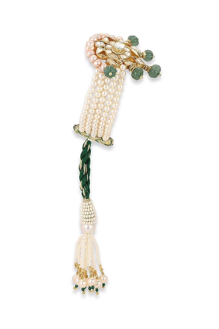 Gold Finish Kundan Polki & Pearl Meenakari Bracelet by Heer-House Of Jewellery at Pernia's Pop Up Shop