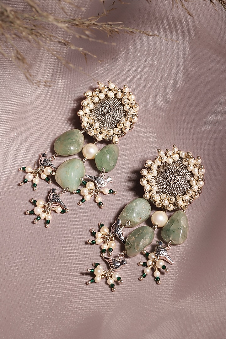 White Finish Kundan Polki & Onyx Stone Dangler Earrings by Heer-House Of Jewellery at Pernia's Pop Up Shop