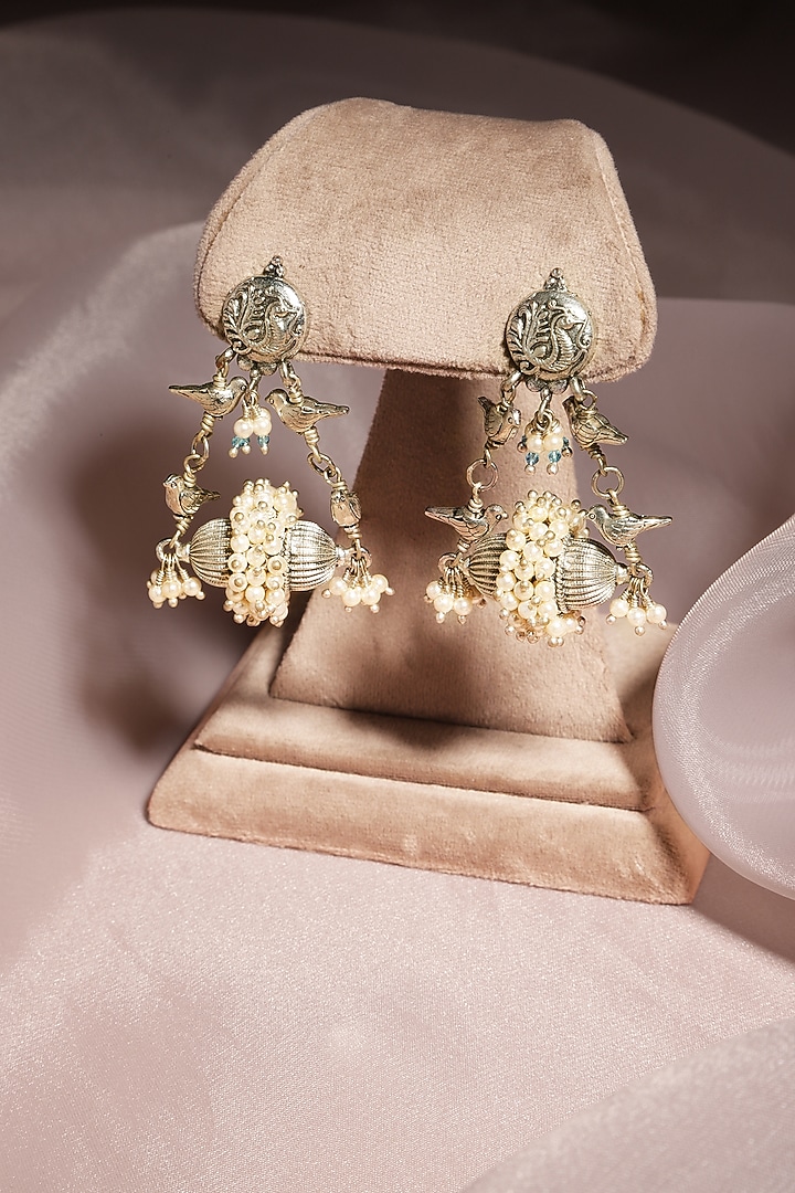 White Finish Kundan Polki & Onyx Stone Dangler Earrings by Heer-House Of Jewellery at Pernia's Pop Up Shop