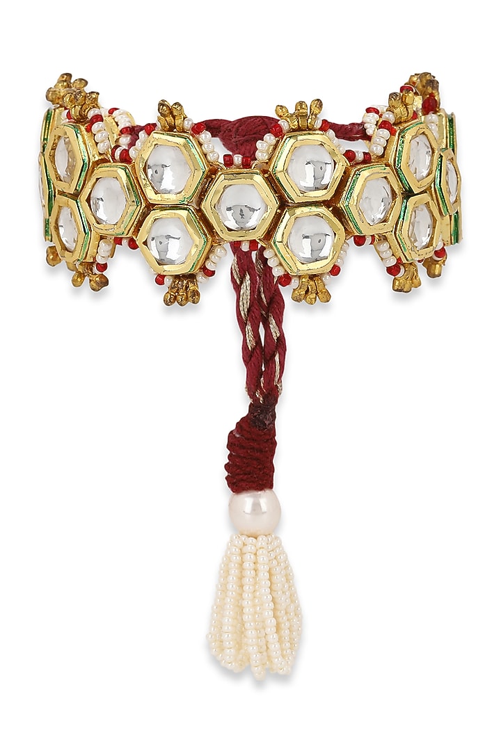 Gold Finish Kundan Polki Meenakari Bracelet by Heer-House Of Jewellery at Pernia's Pop Up Shop