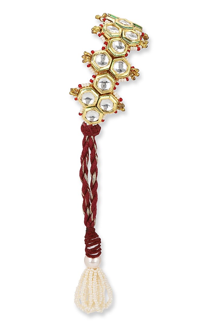 Gold Finish Kundan Polki Meenakari Bracelet by Heer-House Of Jewellery at Pernia's Pop Up Shop