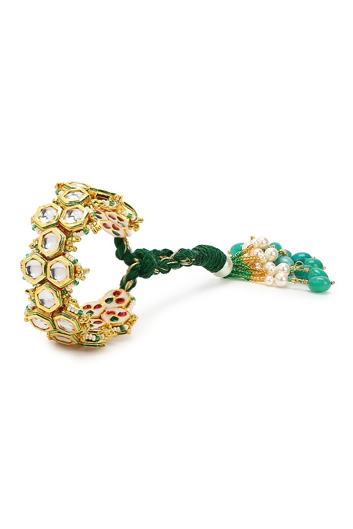Gold Finish Kundan Polki Meenakari Bracelet by Heer-House Of Jewellery at Pernia's Pop Up Shop