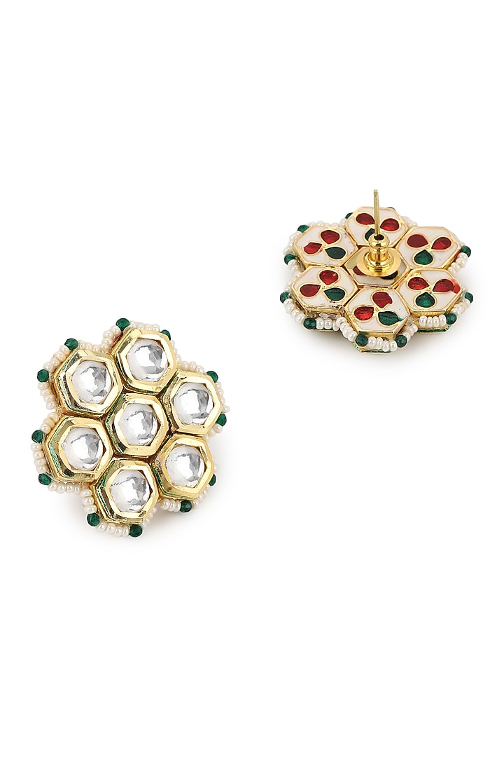 Gold Finish Kundan Polki & Onyx Stone Meenakari Choker Necklace Set by Heer-House Of Jewellery at Pernia's Pop Up Shop