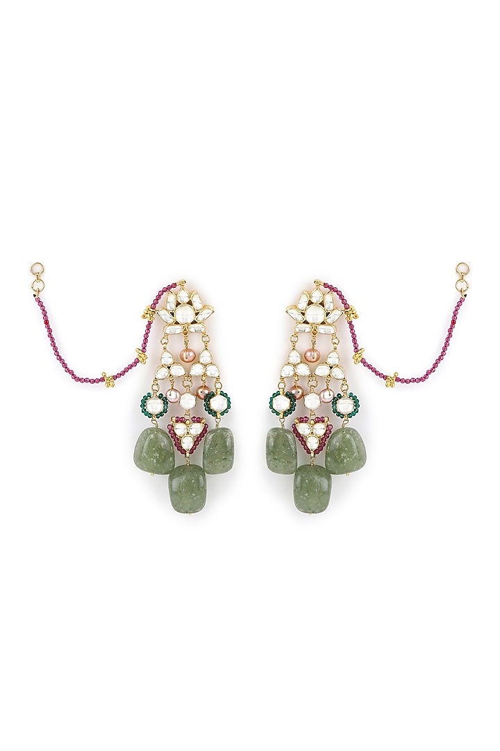 Gold Finish Kundan Polki & Onyx Stone Dangler Earrings by Heer-House Of Jewellery at Pernia's Pop Up Shop