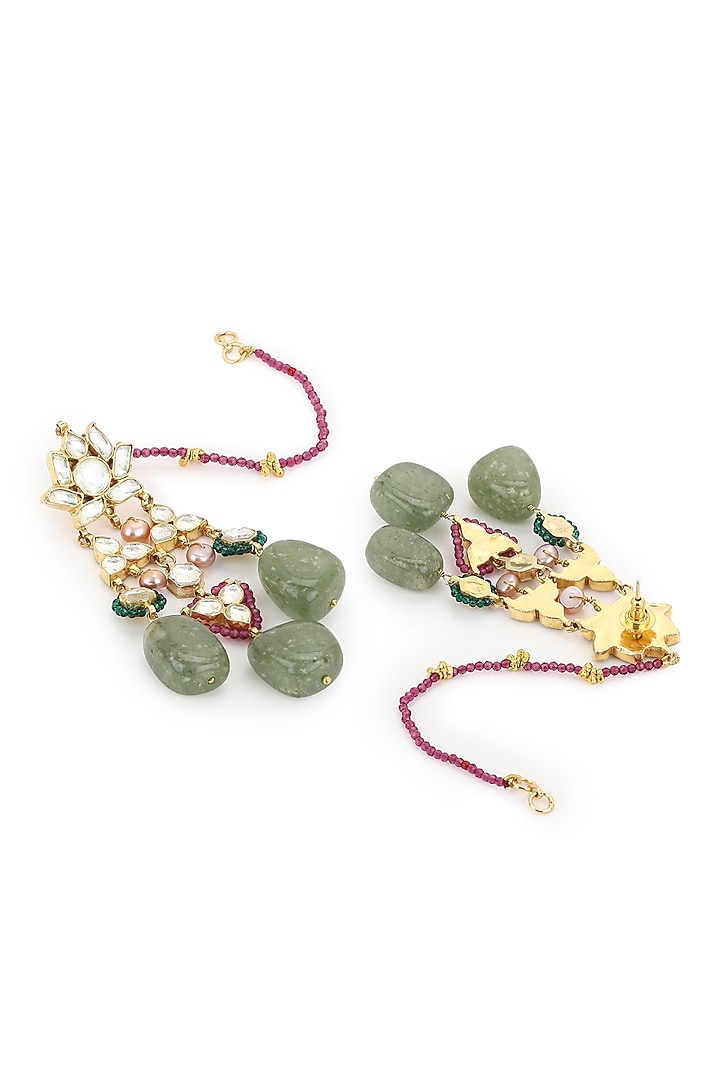 Gold Finish Kundan Polki & Onyx Stone Dangler Earrings by Heer-House Of Jewellery at Pernia's Pop Up Shop