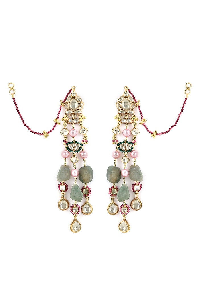 Gold Finish Kundan Polki & Onyx Stone Dangler Earrings by Heer-House Of Jewellery at Pernia's Pop Up Shop