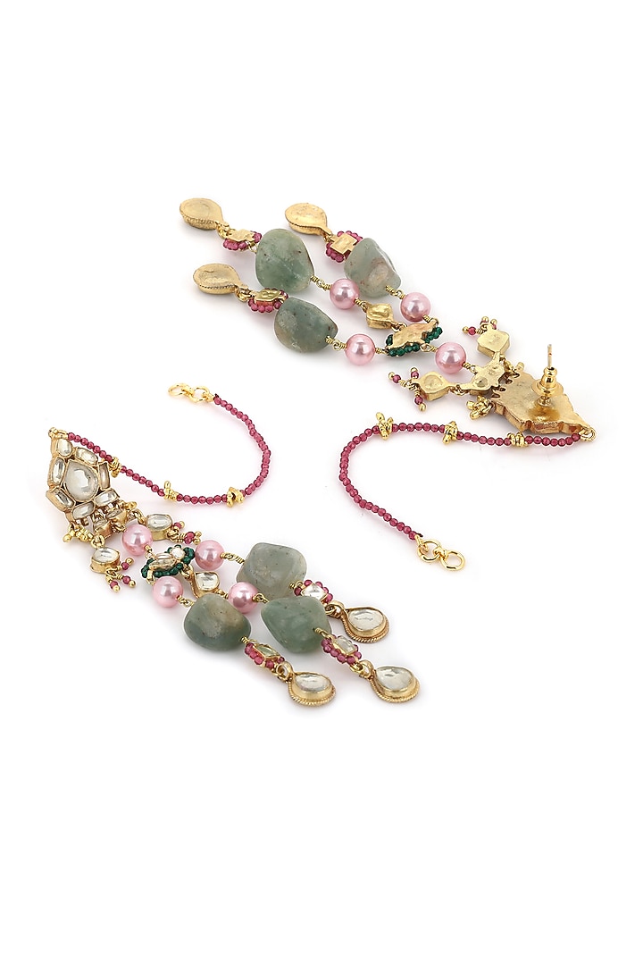 Gold Finish Kundan Polki & Onyx Stone Dangler Earrings by Heer-House Of Jewellery at Pernia's Pop Up Shop