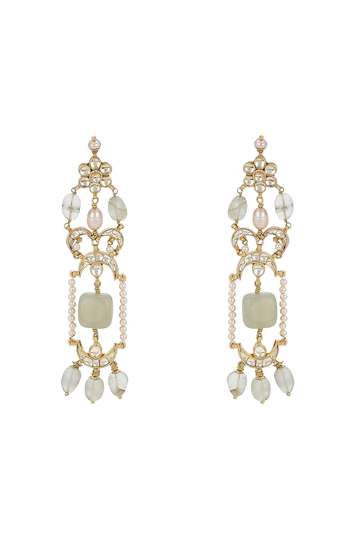 Gold Finish Kundan Polki & Onyx Stone Dangler Earrings by Heer-House Of Jewellery at Pernia's Pop Up Shop