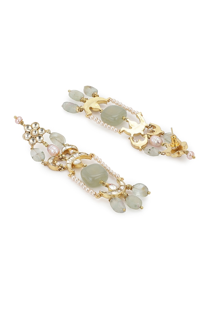 Gold Finish Kundan Polki & Onyx Stone Dangler Earrings by Heer-House Of Jewellery at Pernia's Pop Up Shop