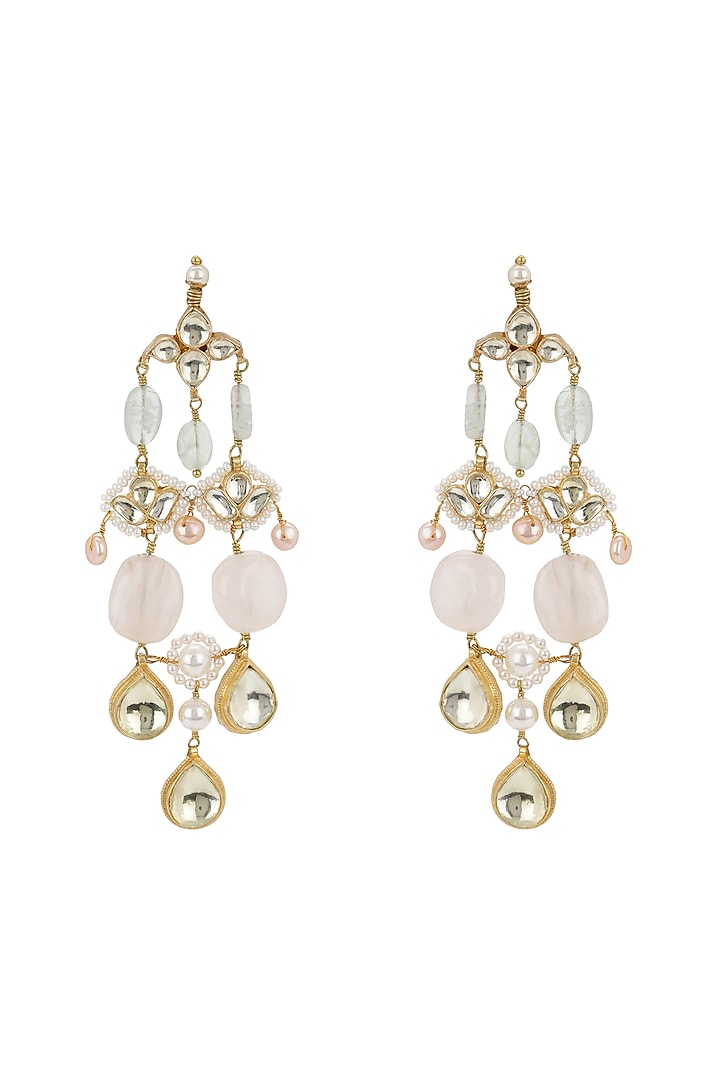 Gold Finish Kundan Polki & Onyx Stone Dangler Earrings by Heer-House Of Jewellery at Pernia's Pop Up Shop
