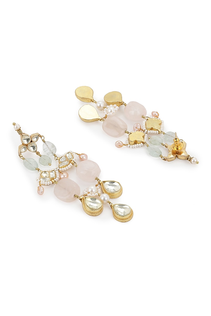 Gold Finish Kundan Polki & Onyx Stone Dangler Earrings by Heer-House Of Jewellery at Pernia's Pop Up Shop