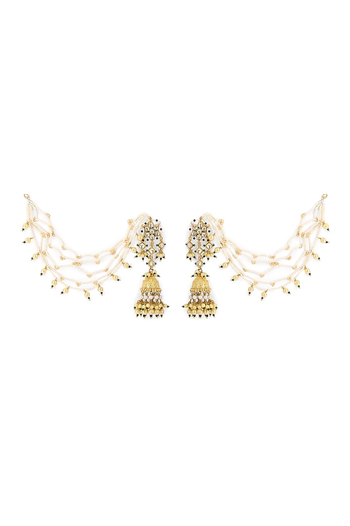 Gold Finish Kundan Earrings by Heer-House Of Jewellery