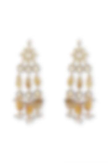 Gold Finish Amber Stone Earrings by Heer-House Of Jewellery