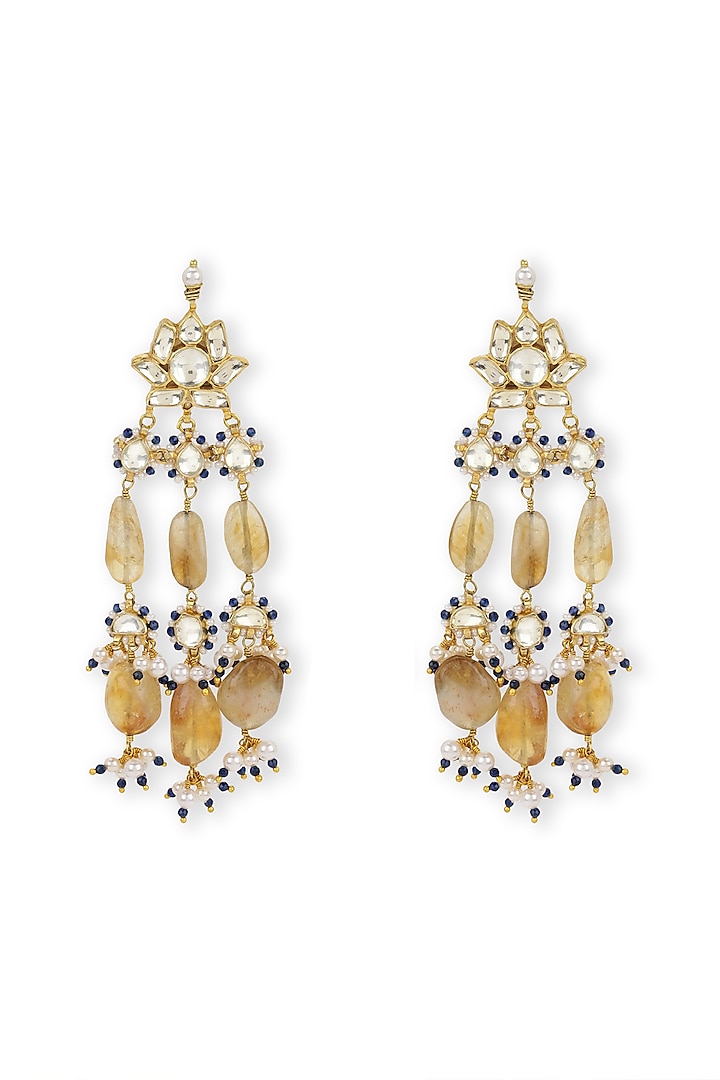 Gold Finish Amber Stone Earrings by Heer-House Of Jewellery