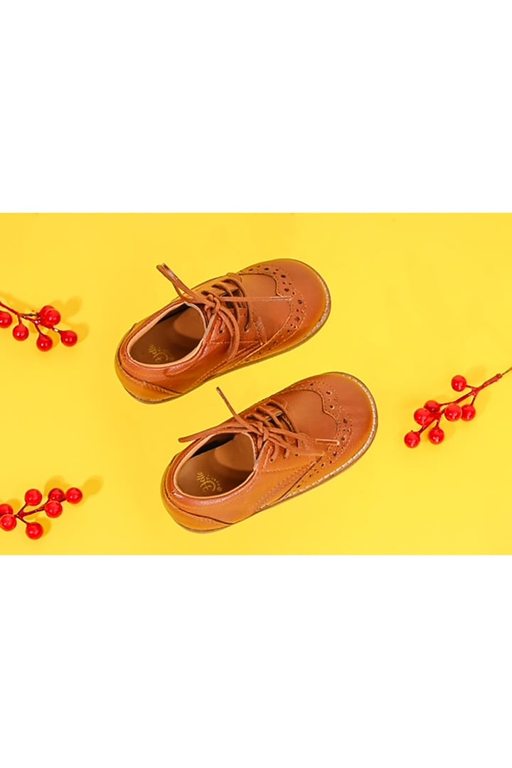 Tan Brown Leatherette Lace-Up Shoes For Boys by Hello Jr at Pernia's Pop Up Shop