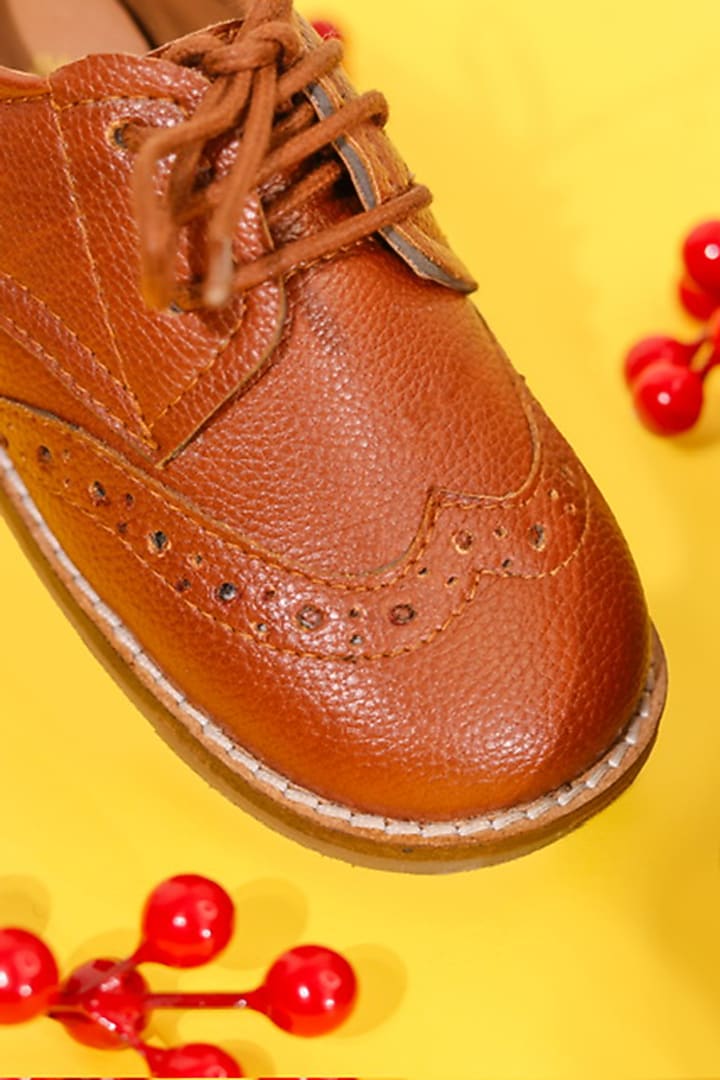 Tan Brown Leatherette Lace-Up Shoes For Boys by Hello Jr at Pernia's Pop Up Shop
