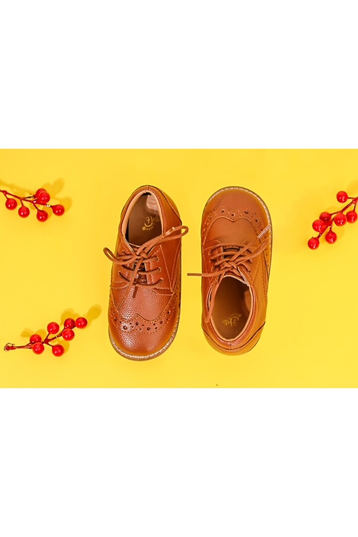 Tan Brown Leatherette Lace-Up Shoes For Boys by Hello Jr at Pernia's Pop Up Shop