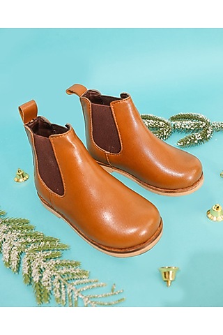 Tan Leather Boots For Boys by Hello Jr