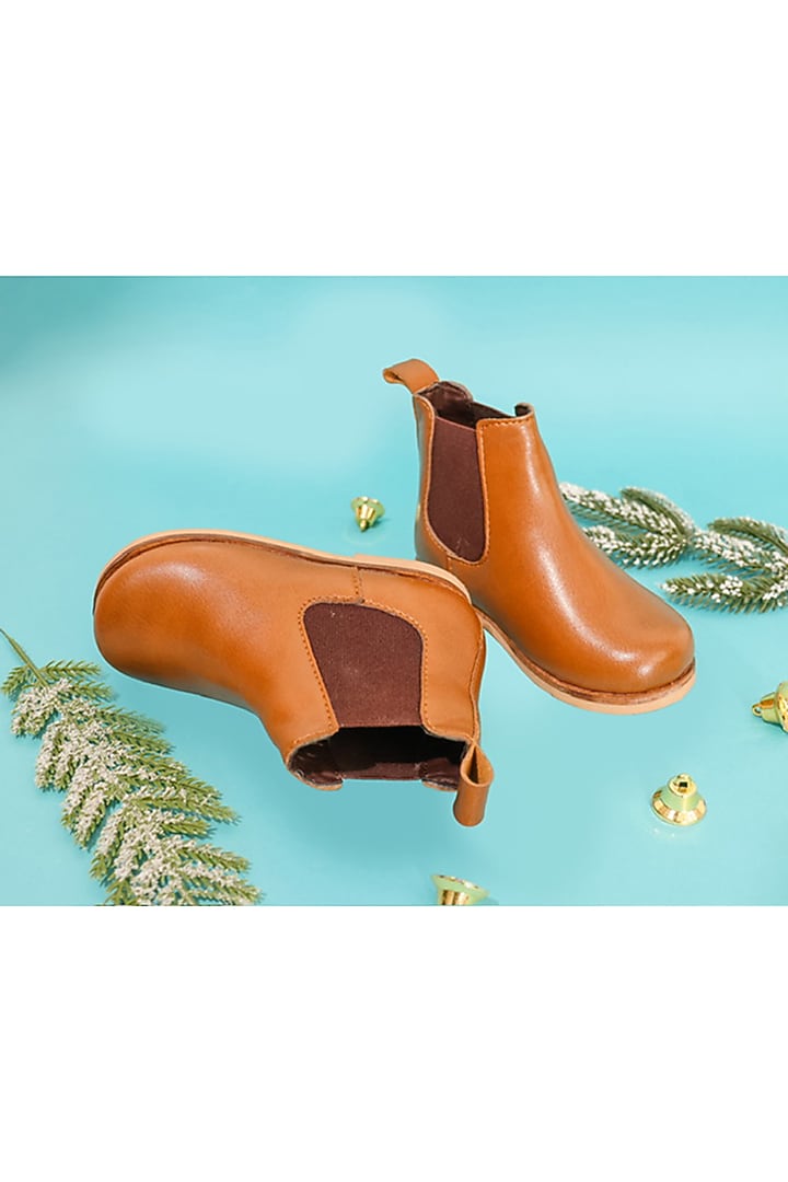 Tan Leather Boots For Boys by Hello Jr at Pernia's Pop Up Shop